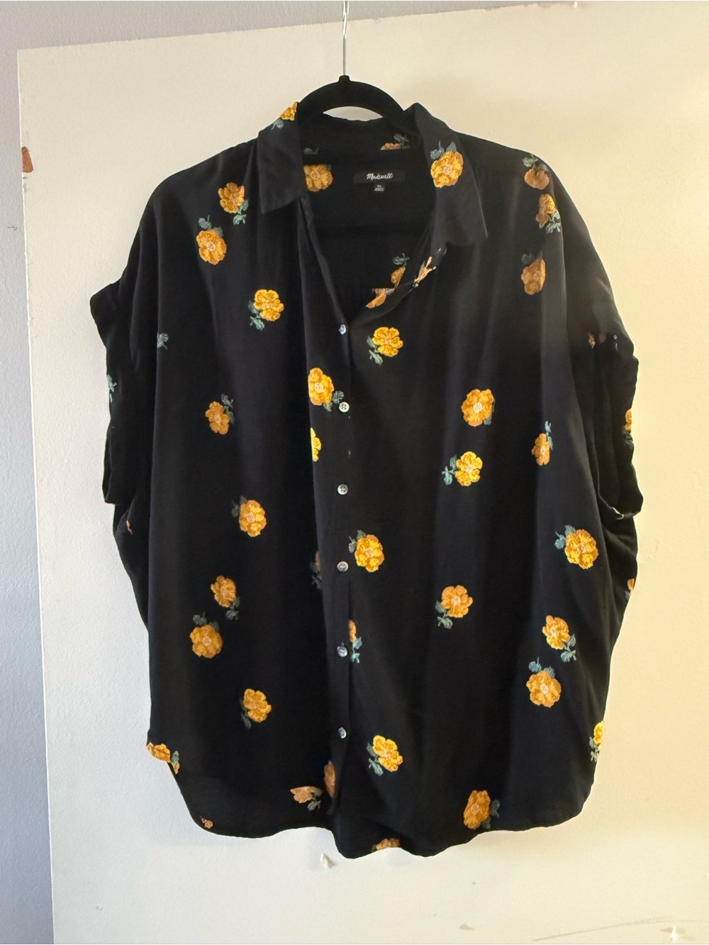 Madewell Black Button-Up Shirt with Yellow Floral Print